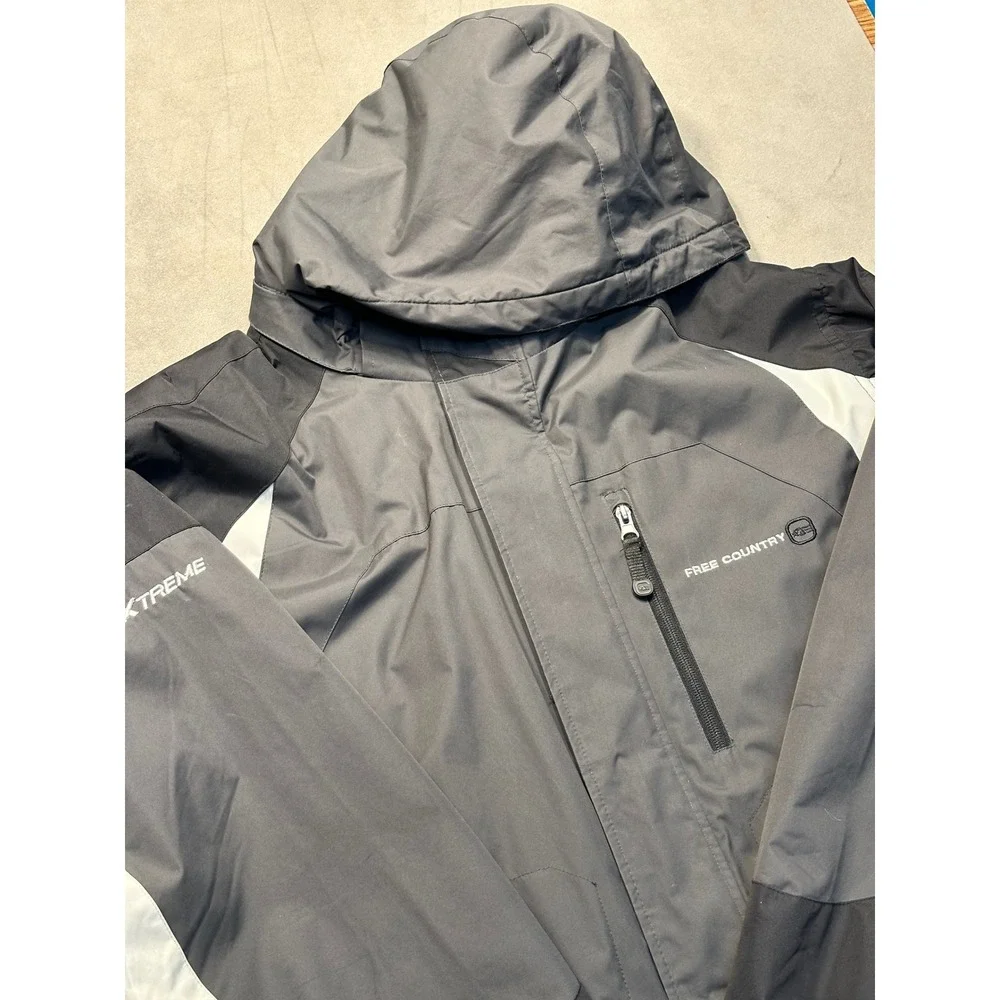 Free Country FC Xtreme Mens Jacket Grey Black White Hooded Size Large‎ Insulated